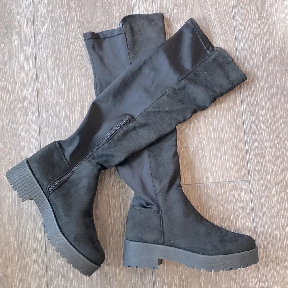 NEW! DIRTY LAUNDRY Over-The-Knee Boot Manhattan Faux Suede Lug Sole Black Size 9